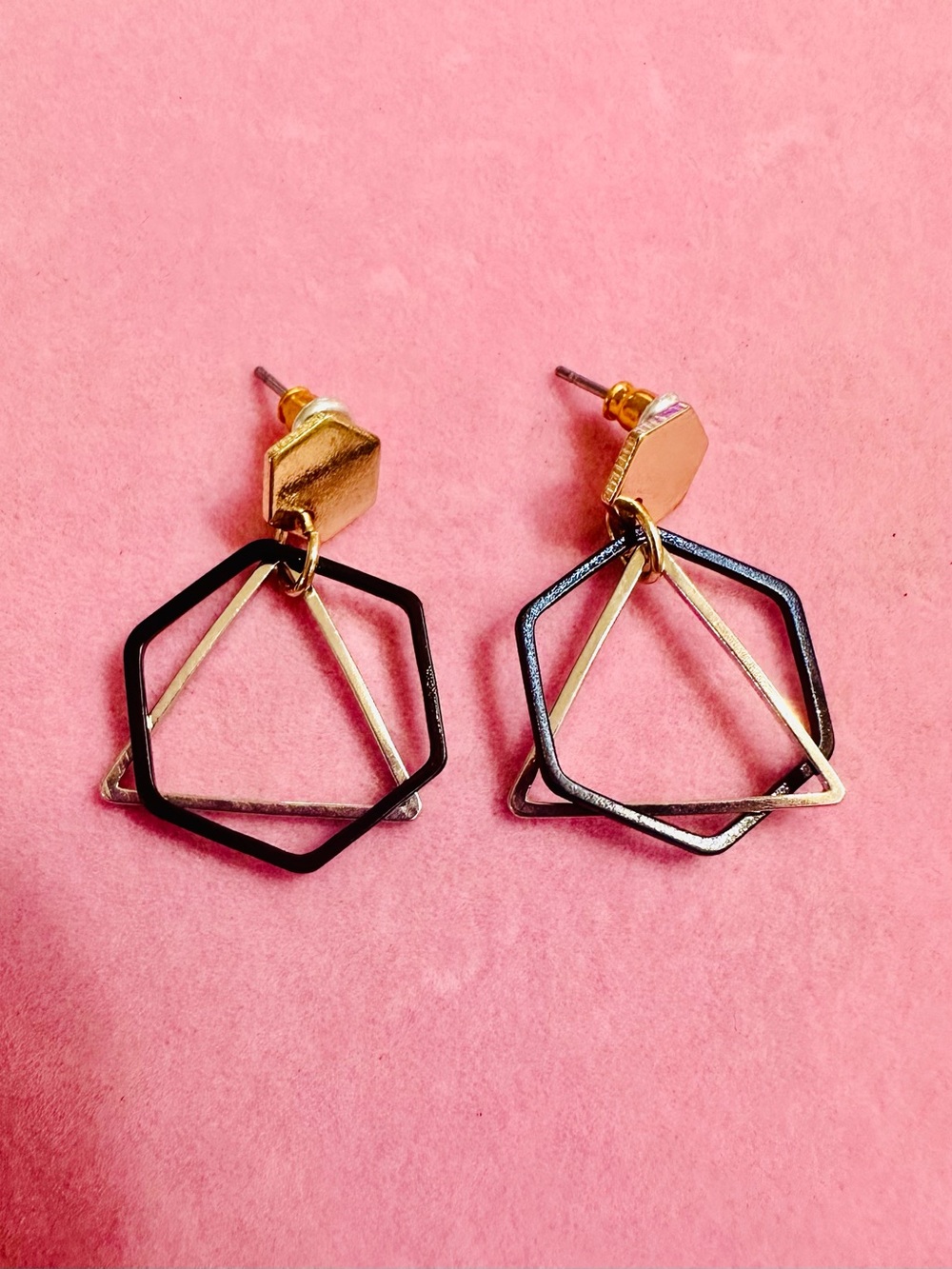Geometric Gold & Black Dangle Earrings